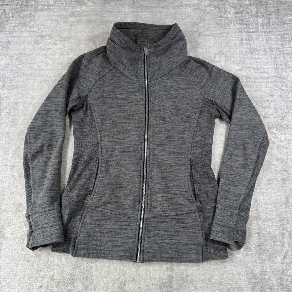 Lululemon Jacket Womens 10 Gray Full Zip Funnel Neck Ribbed Active Athleisure